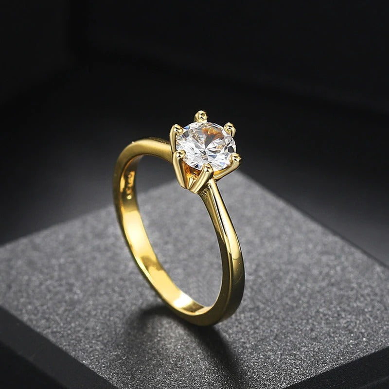 Classic 1 Carat Crystal Wedding Ring For Women Zirconia Gold Color Engagement