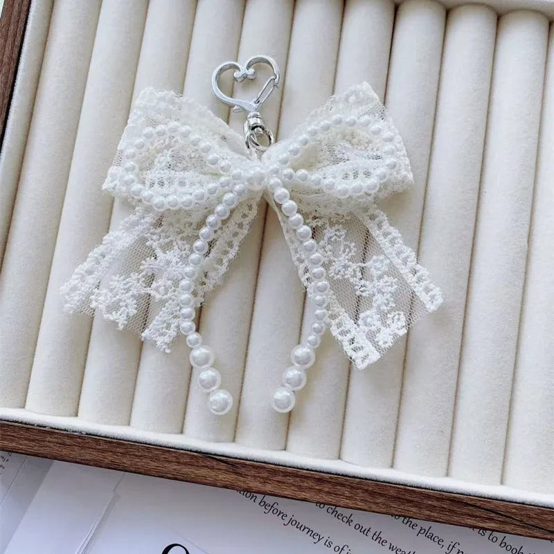 Sweet Pearl Bow Keychain Y2K Aesthetic Keychains Key Holder Hanging Pendant for Bag