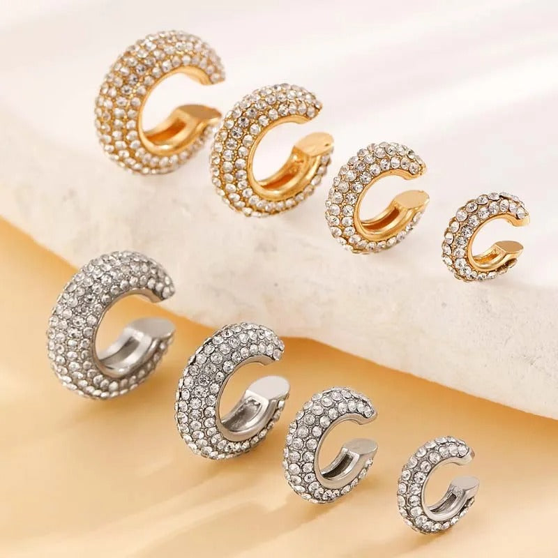 1Pcs Gold Color C Shape Round Cartilage Clip Earrings For Women Luxury Crystal