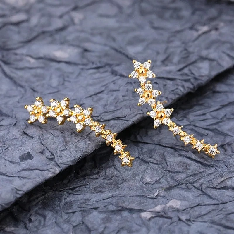 Dainty Rhinestone Flowers Ear Climbers Stud Earrings for Women Fashion Daisy Cuff