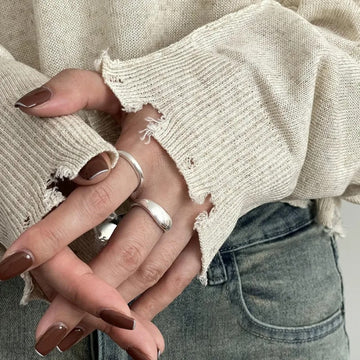 VENTFILLE 925 Sterling Silver Irregular Ring for Women Geometry Versatile Minimalism